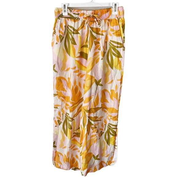 C&C California Pants Women's Medium Linen Blend Wide Leg Slit Beachy Resort Wear - Picture 1 of 9